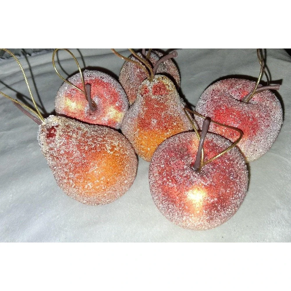 Glittered Apple Christmas Ornaments Set of 6